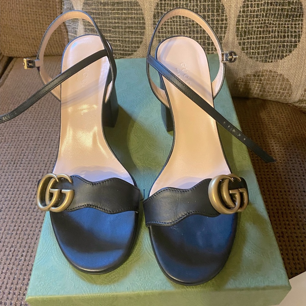 Gucci Leather Mid Heel Sandal